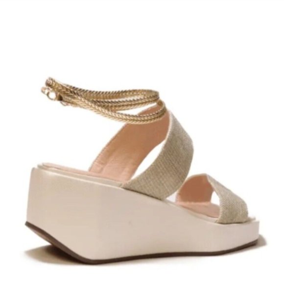 Cream Platform Sandals Metal Ankle Strap 7.5 M Cecelia NY Bailey - Picture 3 of 6